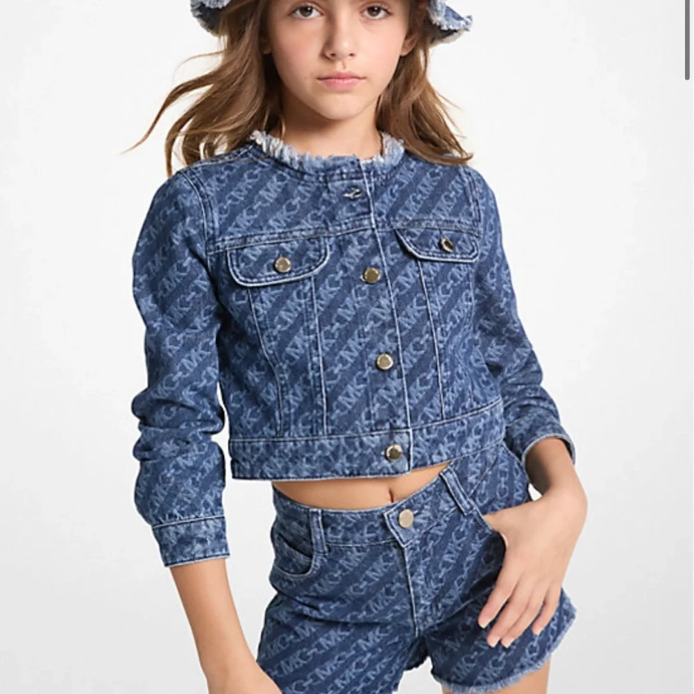 Michael Kors Empire Logo Print Denim Jacket size 12 kids - Picture 1 of 6